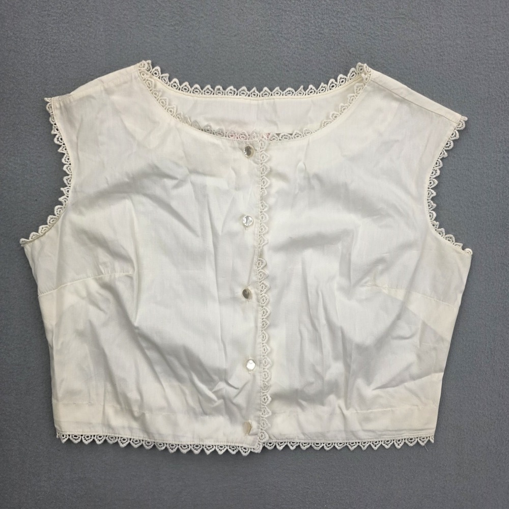 Vintage 70s Graff Californiawear White Cotton Lace Trim Top Vest Blouse 1970s